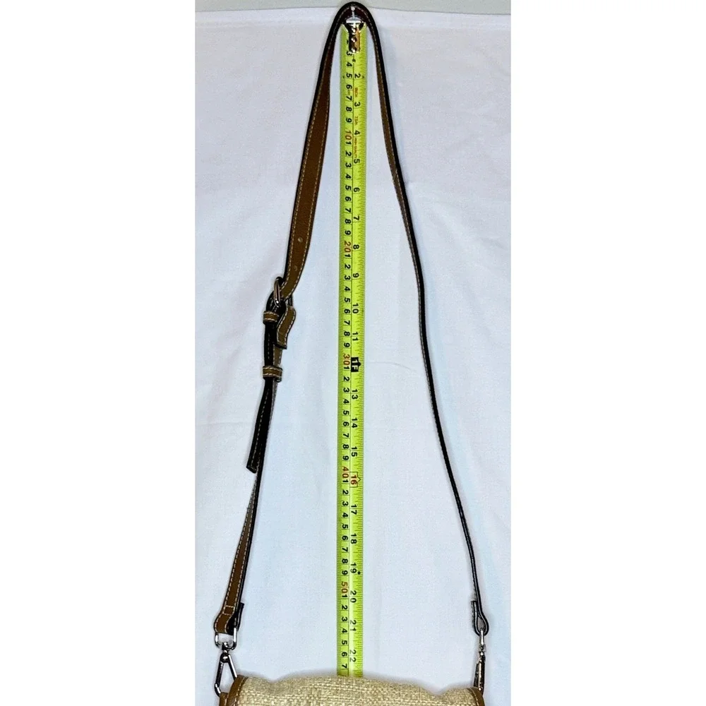 J. Jill Woven Straw Brown Leather‎ Crossbody Saddle Bag Summer Chic Straw Trend